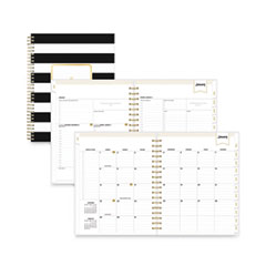 Blue Sky® Day Designer Daily/Monthly Frosted Planner, Rugby Stripe Artwork, 10x8, Black/White Cover, 12-Month (July to June): 2022-2023